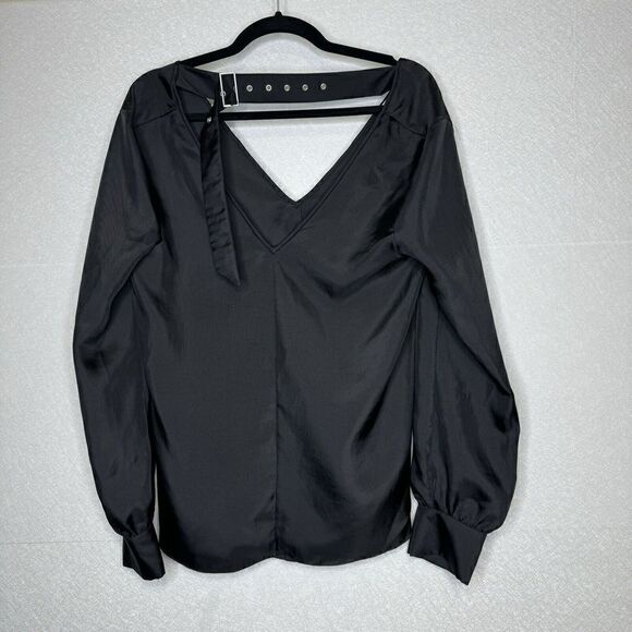 Tibi Mendini Twill V Neck Buckle Back Satin Top 2 - Picture 3 of 6